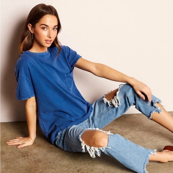 Free People Distressed Mid Rise Maggie Straight‎ Leg Jeans in Blue Size 26 - Picture 3 of 11